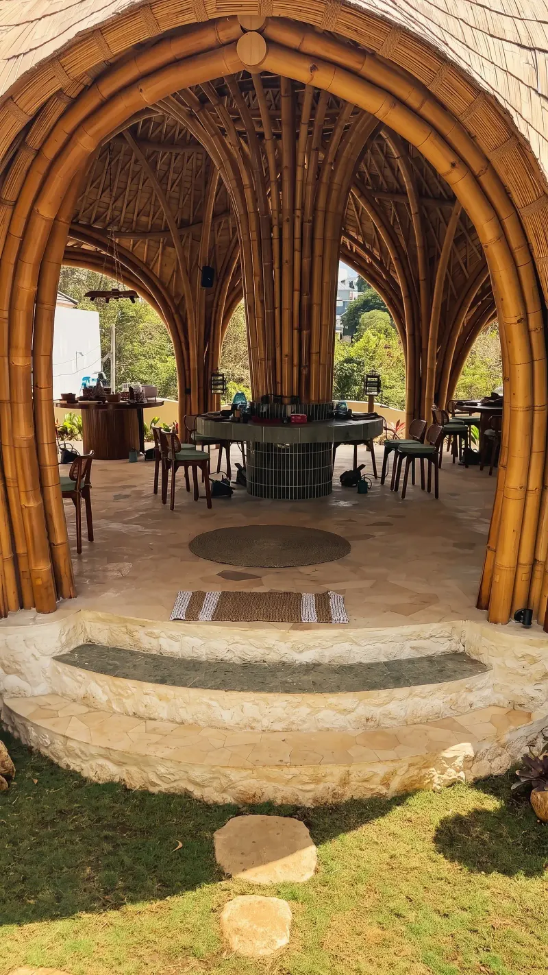 Inside the bamboo arches of the Bali Jewelry House main house